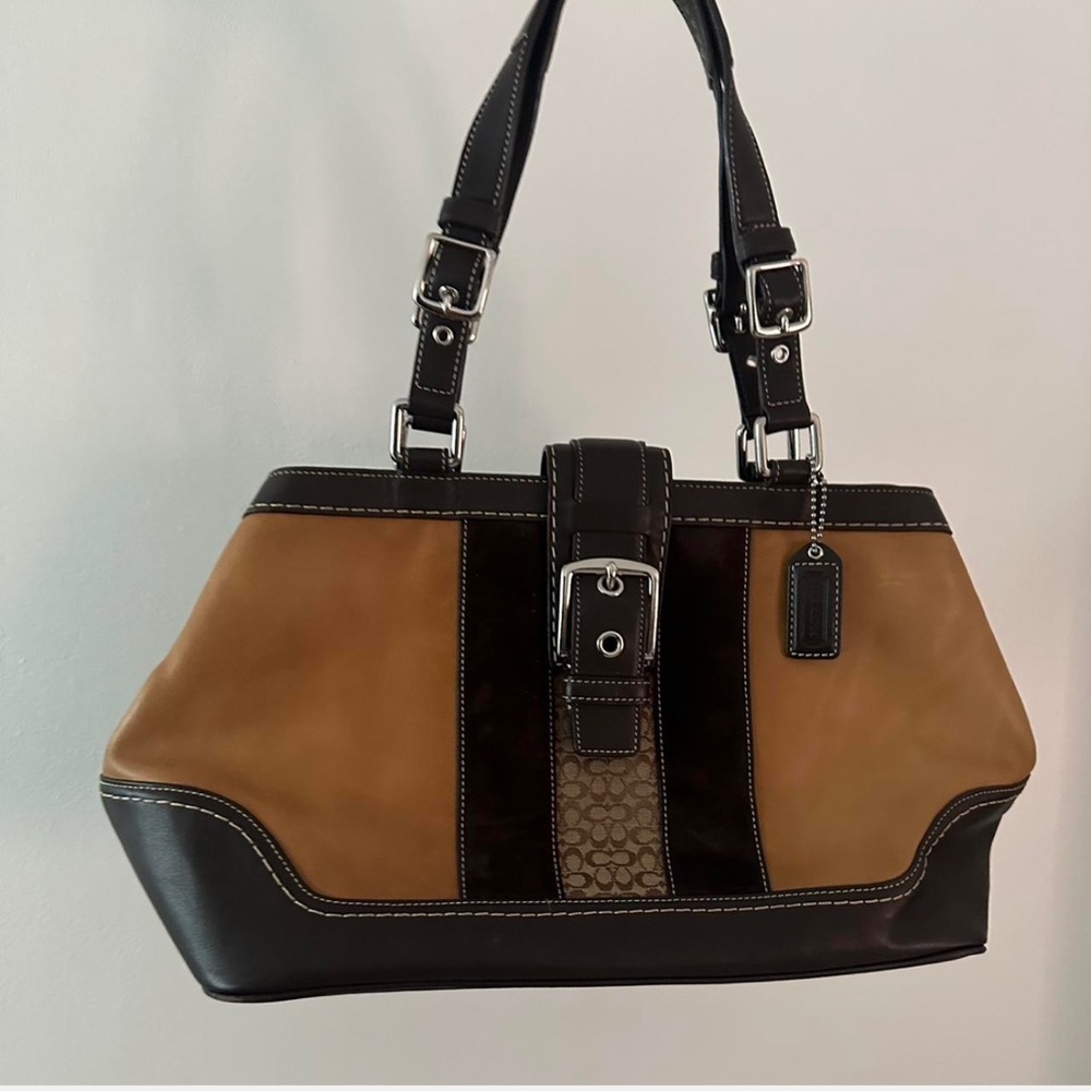 Coach Hamptons Carryall F11345 Brown & Tan Leather Satchel Tote - Picture 3 of 8